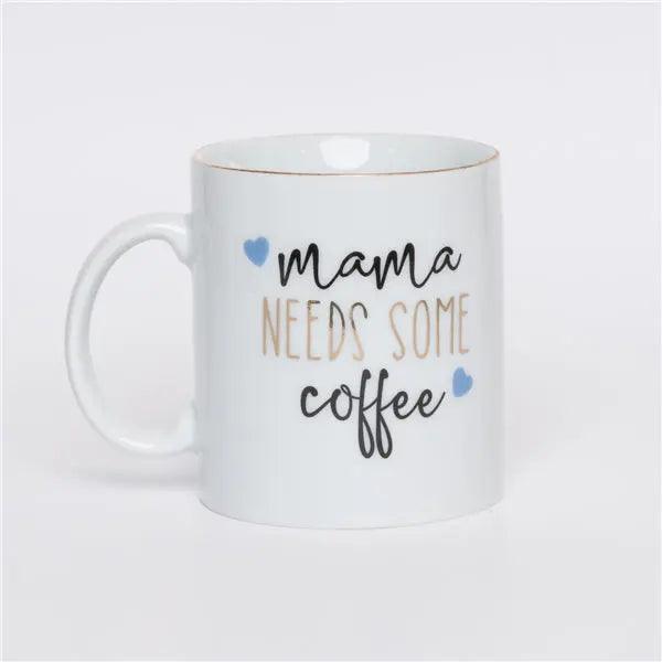 PORZELLAN BECHER "MAMA NEEDS SOME COFFE" BLAU helloboxshop