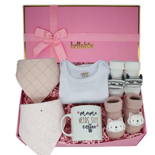 Hellobox Baby Geschenk Mädchen, Lätzchen, Socken, Geschenkset für Neugeborene Baby und Mama/Geschenk zur Geburt