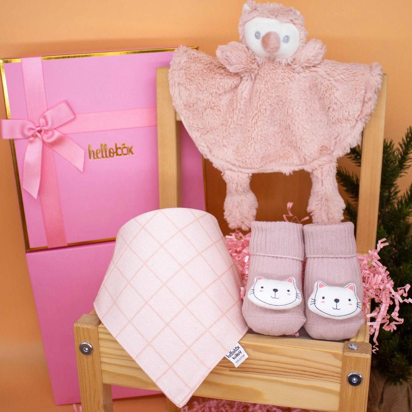Baby Geschenk zur Geburt Mädchen - Schmusetuch, Anti-Rutsch Erstlingssöckchen (Rosa) helloboxshop